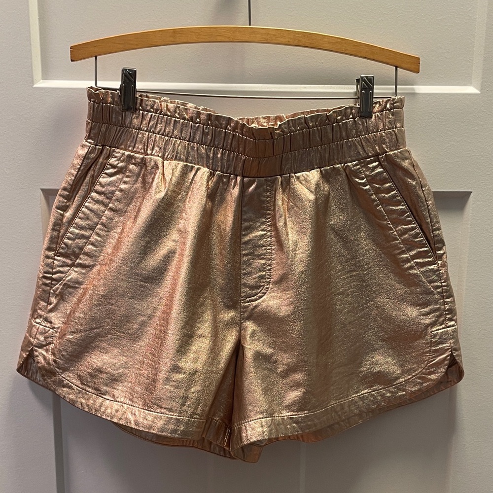 Metallic Rose Gold Running Boxer Shorts High‎ Waist Pull On Festival Casual